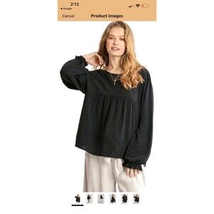 Umgee Boutique Black Babydoll Style Top Size Large Flowy Linen Blend